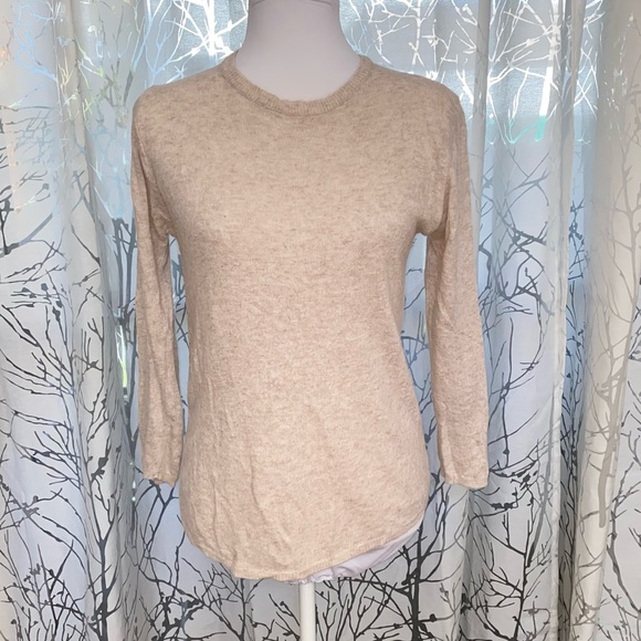 Zara tan brown beige sheer lace back crewneck knit sweater long sleeve top - Picture 5 of 7